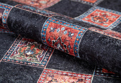 Korsze Black Geometric Digital Print Area Rug