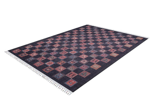 Korsze Black Geometric Digital Print Area Rug