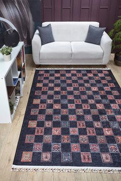 Korsze Black Geometric Digital Print Area Rug