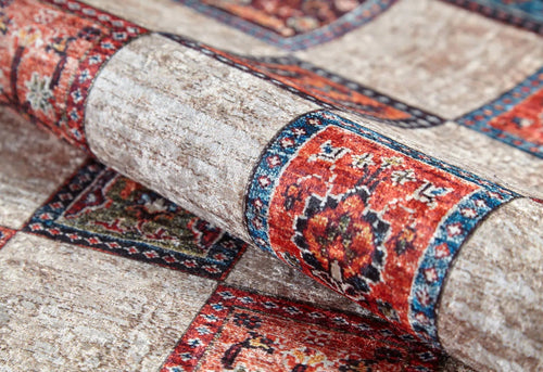 Red Geometric Area Rug - Koronowo Digital Print Non Slip Carpet for Modern Living Room