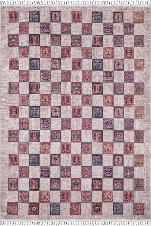 Red Geometric Area Rug - Koronowo Digital Print Non Slip Carpet for Modern Living Room