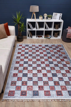 Grey Geometric Area Rug – Digital Print Carpet | Non Slip, Antibacterial Floor Covering