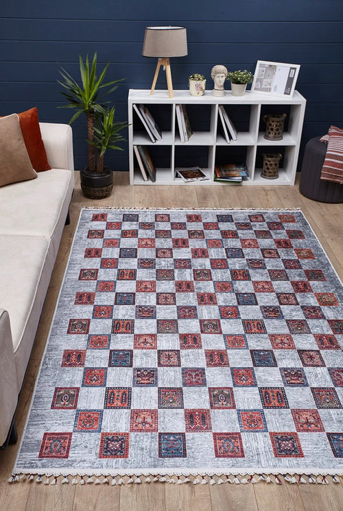 Grey Geometric Area Rug – Digital Print Carpet | Non Slip, Antibacterial Floor Covering