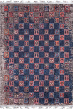 Navy Geometric Area Rug – Non Slip Carpet With Digital Print Technology, Antibacterial Design