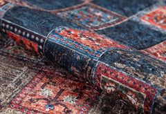 Navy Geometric Area Rug – Non Slip Carpet With Digital Print Technology, Antibacterial Design