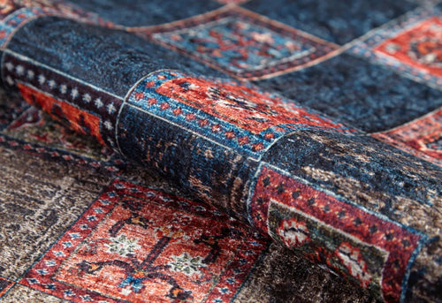 Navy Geometric Area Rug – Non Slip Carpet With Digital Print Technology, Antibacterial Design