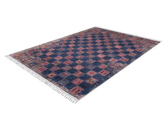 Navy Geometric Area Rug – Non Slip Carpet With Digital Print Technology, Antibacterial Design