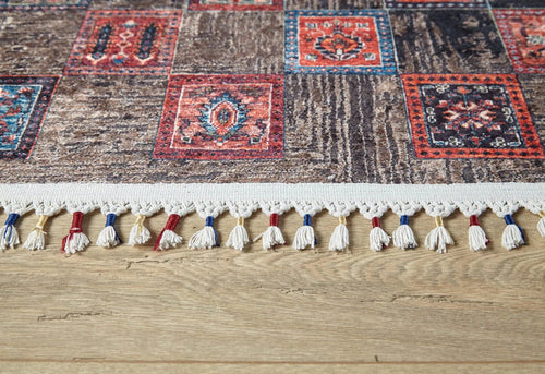 Geometric Area Rug – Brown Digital Print Rug | Antibacterial, Non Slip, Washable