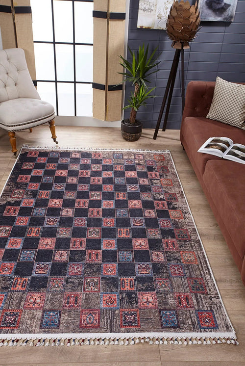 Geometric Area Rug – Brown Digital Print Rug | Antibacterial, Non Slip, Washable