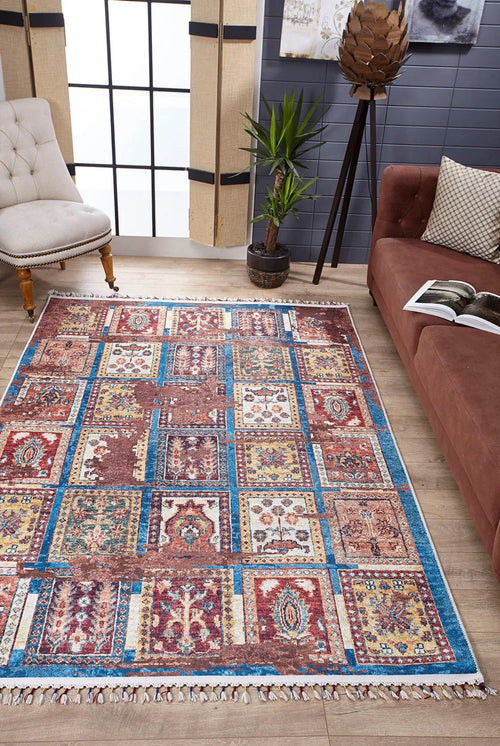 Red Patchwork Area Rug - Digital Print Rug | Antibacterial, Non Slip Carpet