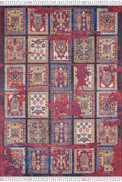 Red Patchwork Area Rug - Digital Print Rug | Antibacterial, Non Slip Carpet