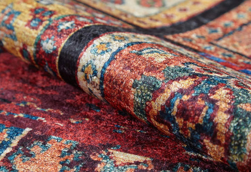 Red Patchwork Area Rug - Digital Print Rug | Antibacterial, Non Slip Carpet