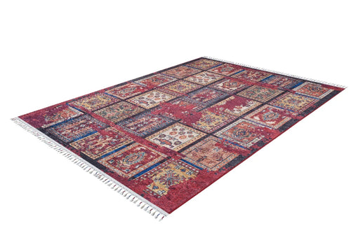 Red Patchwork Area Rug - Digital Print Rug | Antibacterial, Non Slip Carpet