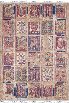 Kolo Brown Patchwork Digital Print Area Rug