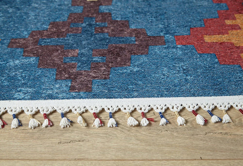 Navy Geometric Area Rug - Non Slip Carpet with Digital Print for Modern Living Room Decor