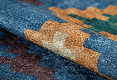 Navy Geometric Area Rug - Non Slip Carpet with Digital Print for Modern Living Room Decor