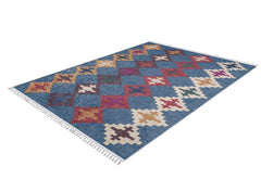 Navy Geometric Area Rug - Non Slip Carpet with Digital Print for Modern Living Room Decor