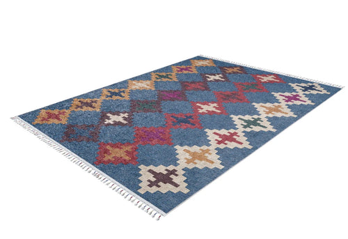 Navy Geometric Area Rug - Non Slip Carpet with Digital Print for Modern Living Room Decor