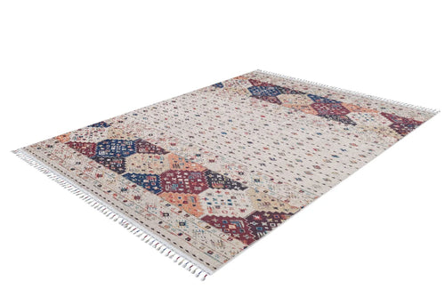 Beige Geometric Area Rug – Digital Print, Non Slip, Antibacterial Carpet for Living Room
