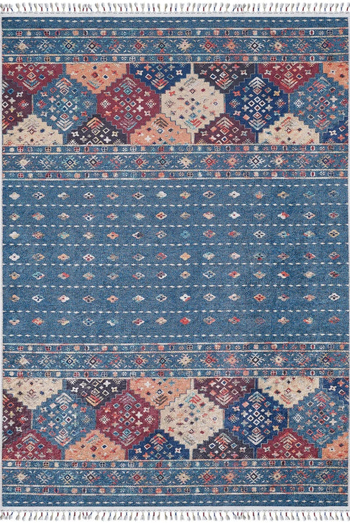 Blue Geometric Area Rug – Digital Print, Non Slip, Antibacterial Carpet for Living Room