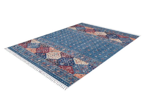 Blue Geometric Area Rug – Digital Print, Non Slip, Antibacterial Carpet for Living Room