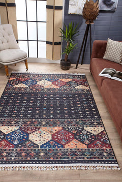 Geometric Area Rug – Black Digital Print Non Slip Stylish Floor Carpet