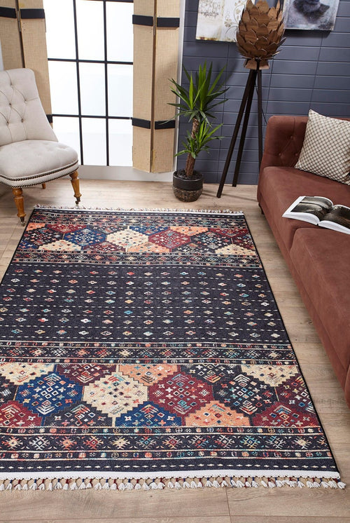 Geometric Area Rug – Black Digital Print Non Slip Stylish Floor Carpet