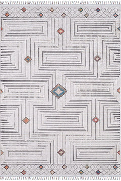 Beige Geometric Area Rug – Digital Print Non Slip Washable Floor Carpet