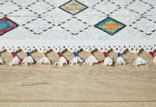 Beige Geometric Area Rug – Digital Print Non Slip Washable Floor Carpet