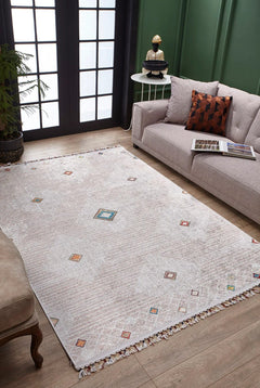 Geometric Area Rug – Cream Digital Print Rug, Antibacterial Non Slip Carpet