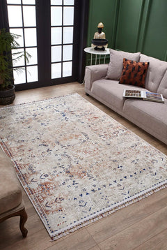 Cream Area Rug – Classic Digital Print Non Slip Antibacterial Carpet for Living Room