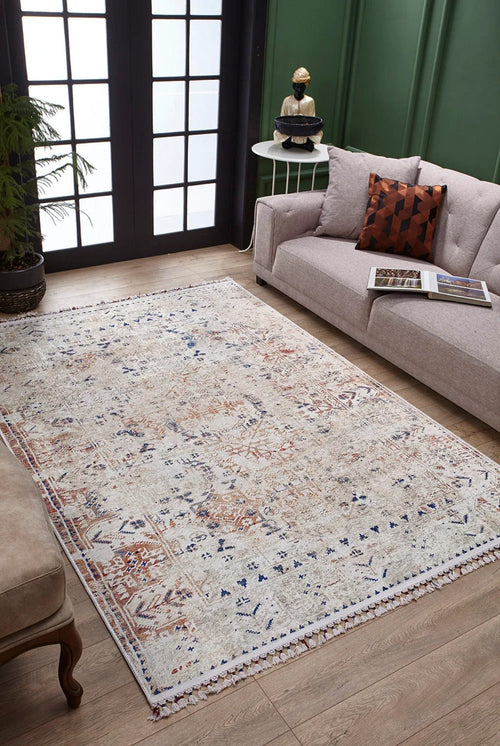 Cream Area Rug – Classic Digital Print Non Slip Antibacterial Carpet for Living Room