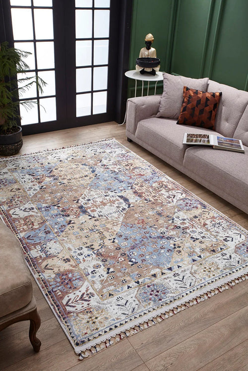 Cream Area Rug - Classic Style Digital Print Carpet | Non Slip, Washable Floor Rug
