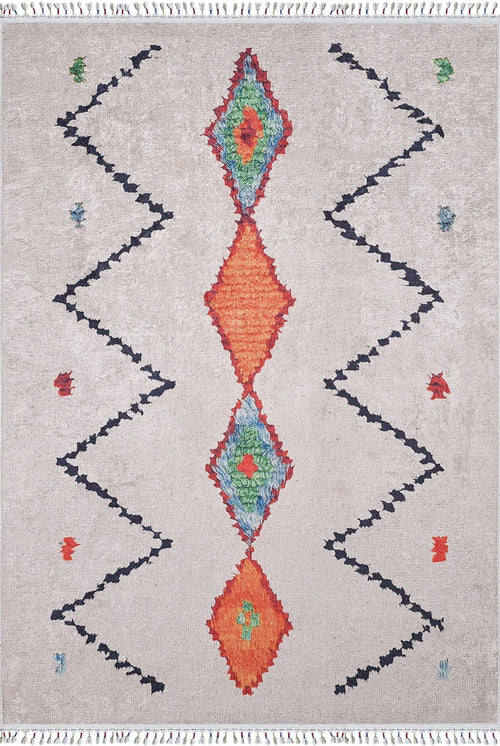 Beige Geometric Area Rug – Digital Print Carpet, Non Slip & Antibacterial