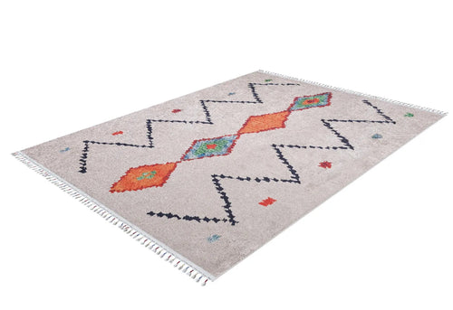 Beige Geometric Area Rug – Digital Print Carpet, Non Slip & Antibacterial