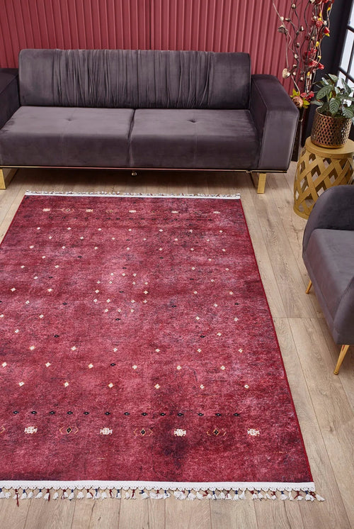 Digital Print Area Rug – Classic Red Non Slip Antibacterial Carpet for Living Room