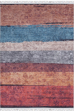 Brown Striped Area Rug – Digital Print Rug | Non Slip, Antibacterial Carpet