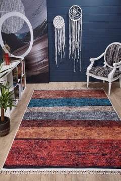 Brown Striped Area Rug – Digital Print Rug | Non Slip, Antibacterial Carpet