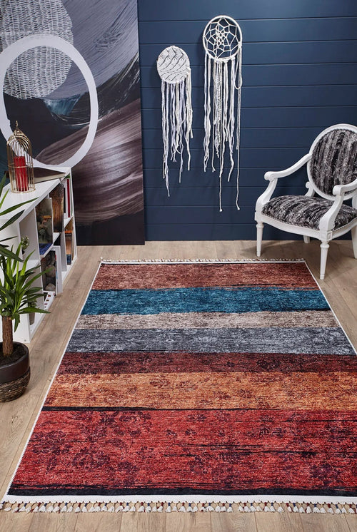 Brown Striped Area Rug – Digital Print Rug | Non Slip, Antibacterial Carpet