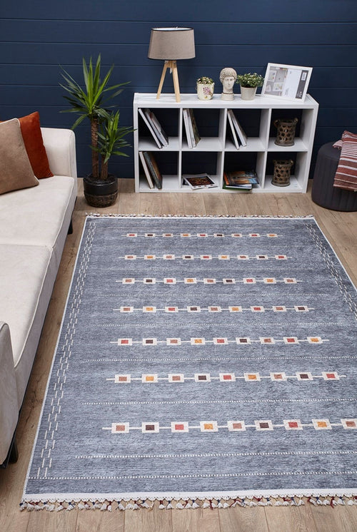 Lazy Grey Geometric Digital Print Area Rug