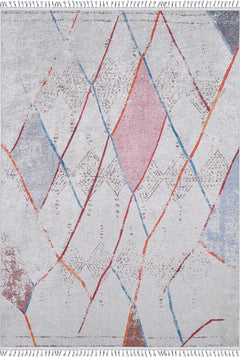 Geometric Area Rug - Cream Digital Print Carpet | Non Slip, Antibacterial, Washable