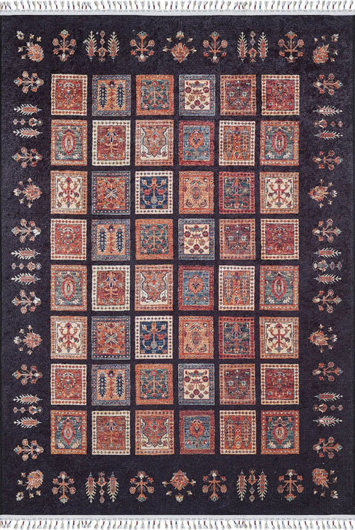 Black Geometric Area Rug - Digital Print Non Slip Carpet for Modern Living Room