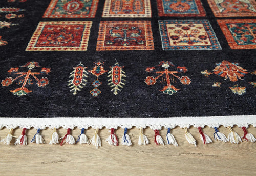 Black Geometric Area Rug - Digital Print Non Slip Carpet for Modern Living Room