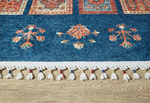 Navy Geometric Area Rug - Digital Print, Non Slip, Antibacterial Carpet