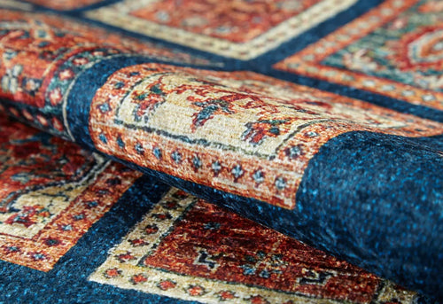 Navy Geometric Area Rug - Digital Print, Non Slip, Antibacterial Carpet