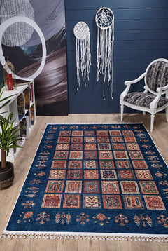 Navy Geometric Area Rug - Digital Print, Non Slip, Antibacterial Carpet