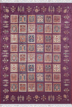 Burgundy Geometric Area Rug - Digital Print, Non Slip, Antibacterial Carpet