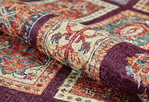 Burgundy Geometric Area Rug - Digital Print, Non Slip, Antibacterial Carpet