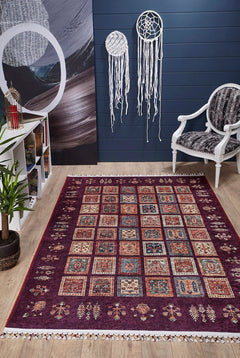 Burgundy Geometric Area Rug - Digital Print, Non Slip, Antibacterial Carpet