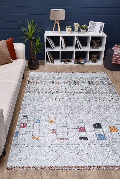 Grey Geometric Area Rug – Non Slip Carpet | Antibacterial Washable Digital Print